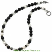 Sterling Silver/14Ky Pearl, Black Enamel, Silver & Gold Bead Necklace""