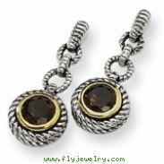 Sterling Silver/Gold-plated Accent Smokey Quartz Antiqued Post Earrings