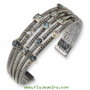 Sterling Silver/Gold-plated Antiqued Blue Topaz Cuff Bangle