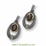 Sterling Silver/Gold-plated Smokey Quartz Antiqued Post Earrings