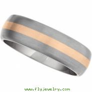 Titanium 7mm Satin 14k Rose Gold Inlay Domed Band