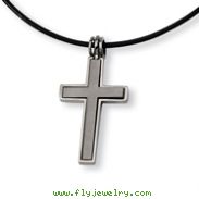 Titanium Leather Cord Cross Necklace