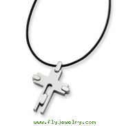 Titanium Leather Cord Cross Necklace