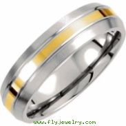 Titanium/14kt Yellow 10.50 06.00 MM POLISHED 14kt GOLD INLAY SATIN DOMED BND